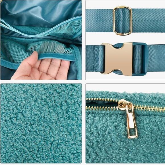 VNVM Sherpa Belt Bag, Fleece Fanny Packs Green Waist Bag w/ Adjustable Strap New - Picture 5 of 12